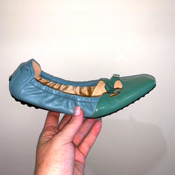 BNWT New! Women's TOD'S Colorblock Patent Leather Green-Blue Ballerina Flats - Picture 5 of 8